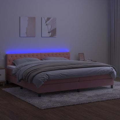 Boxspring met matras en LED fluweel roze 200x200 cm 200 x 200 cm Getuft ontwerp
