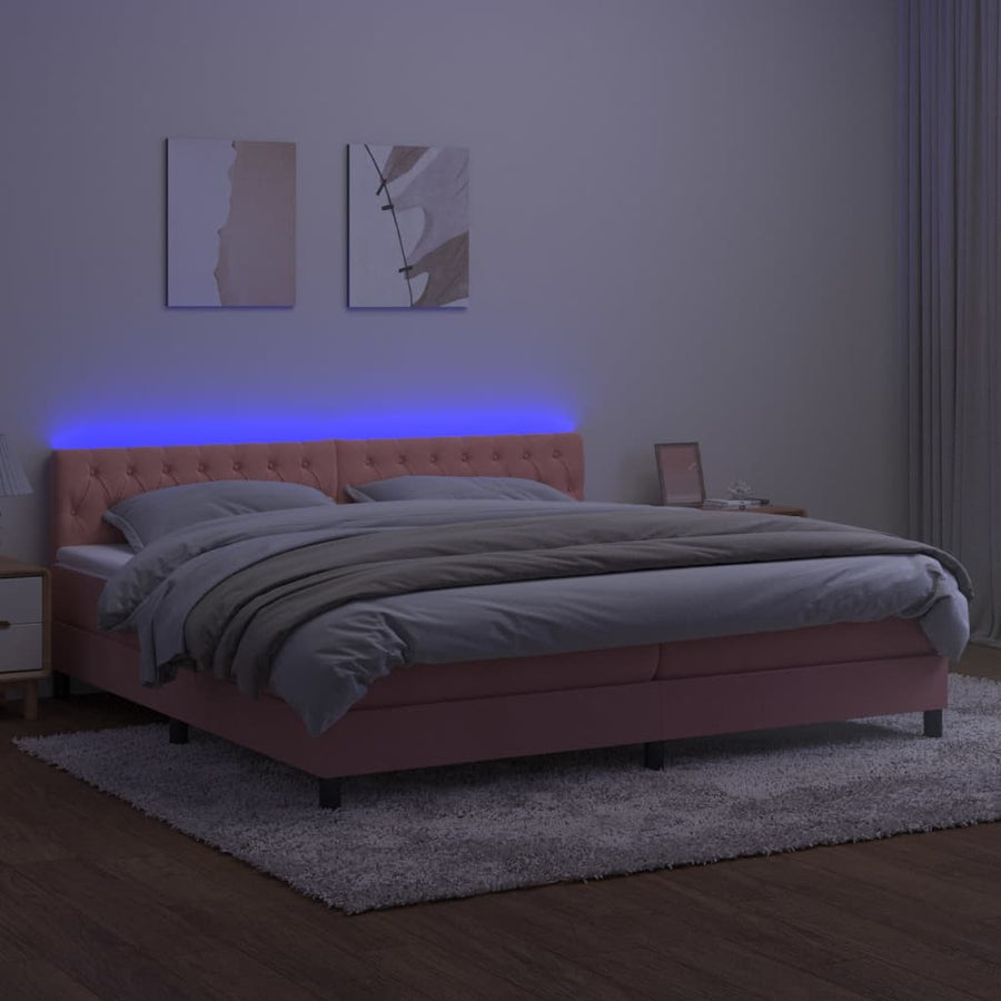 Boxspring met matras en LED fluweel roze 200x200 cm 200 x 200 cm Getuft ontwerp