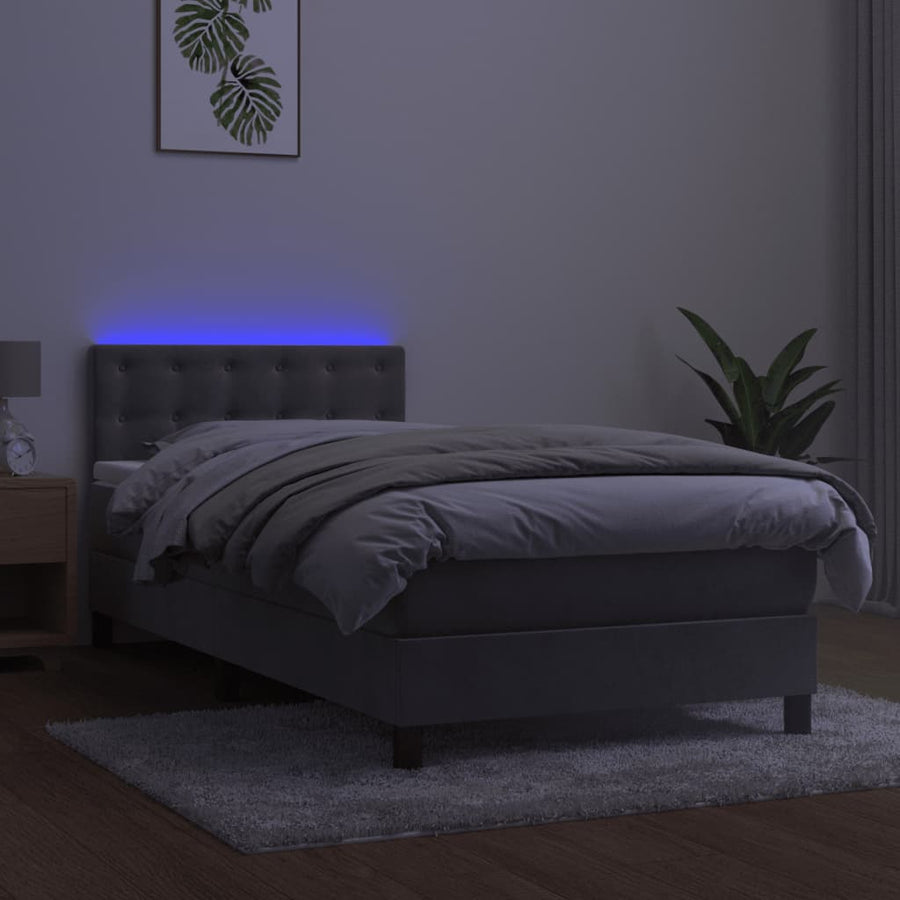 Boxspring Met Matras En Led Fluweel Lichtgrijs 80 x 200 cm Knopen