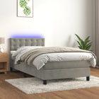 Boxspring Met Matras En Led Fluweel Lichtgrijs 80 x 200 cm Knopen