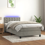 Boxspring met matras LED 80x200 cm lichtgrijs fluweel