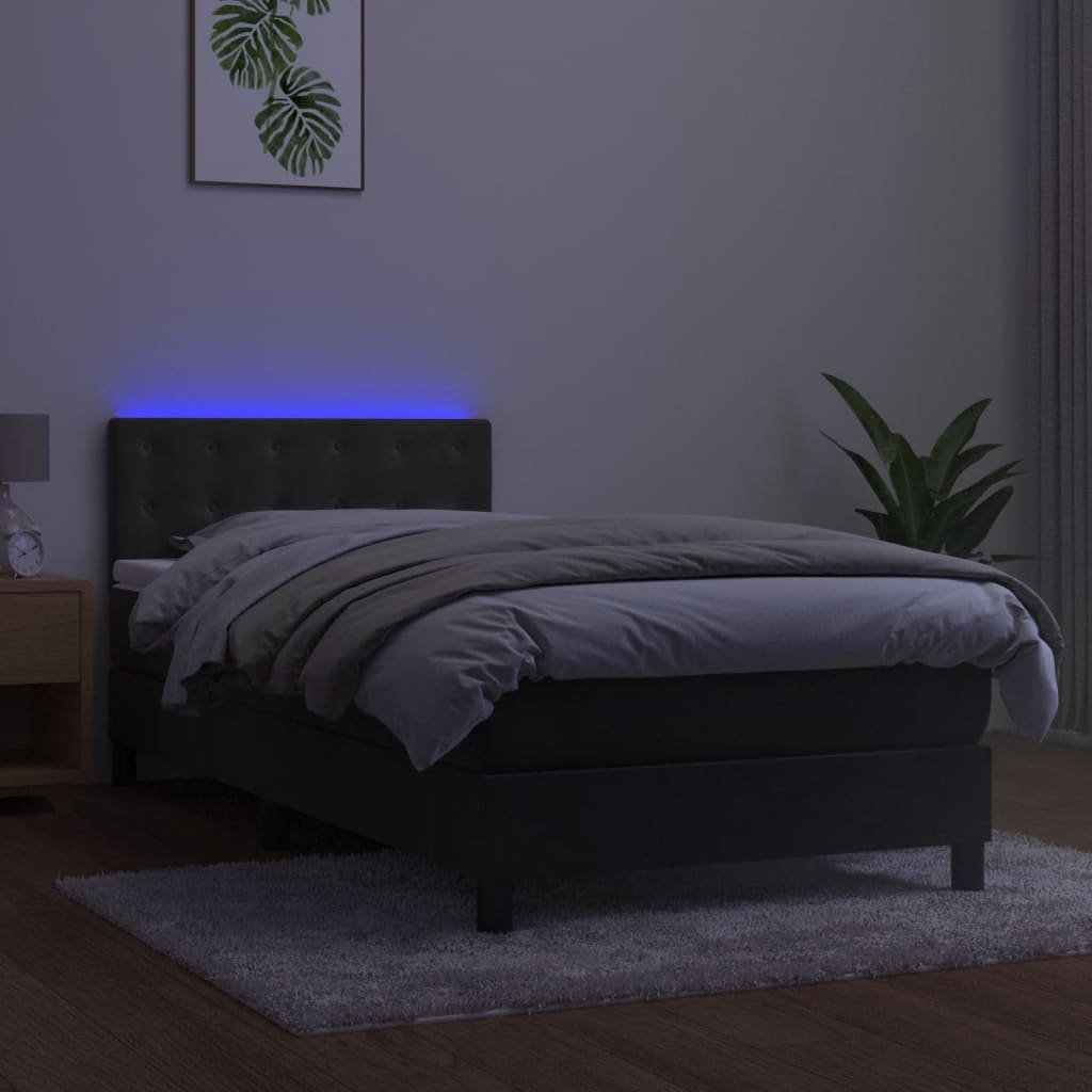 Boxspring Met Matras En Led Fluweel Donkergrijs 80 x 200 cm Knopen