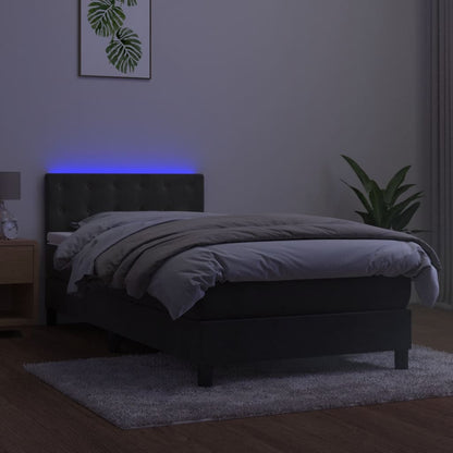 Boxspring Met Matras En Led Fluweel Donkergrijs 80 x 200 cm Knopen