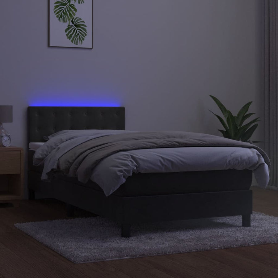 Boxspring Met Matras En Led Fluweel Donkergrijs 80 x 200 cm Knopen