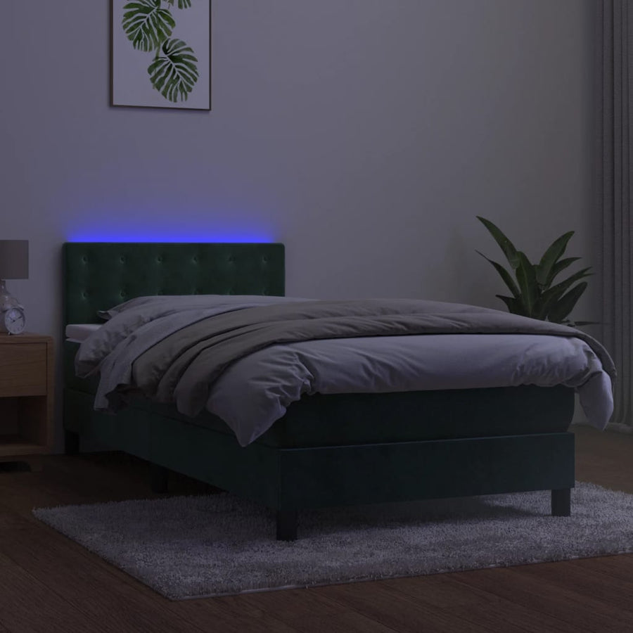 Boxspring Met Matras En Led Fluweel Donkergroen 80 x 200 cm Knopen