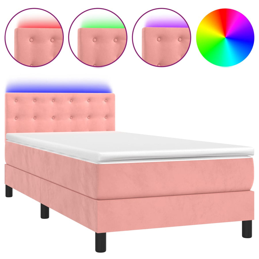 Boxspring Met Matras En Led Fluweel Roze 80 x 200 cm Knopen