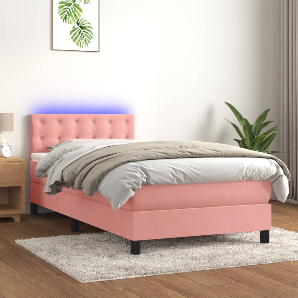 Boxspring Met Matras En Led Fluweel Roze 80 x 200 cm Knopen