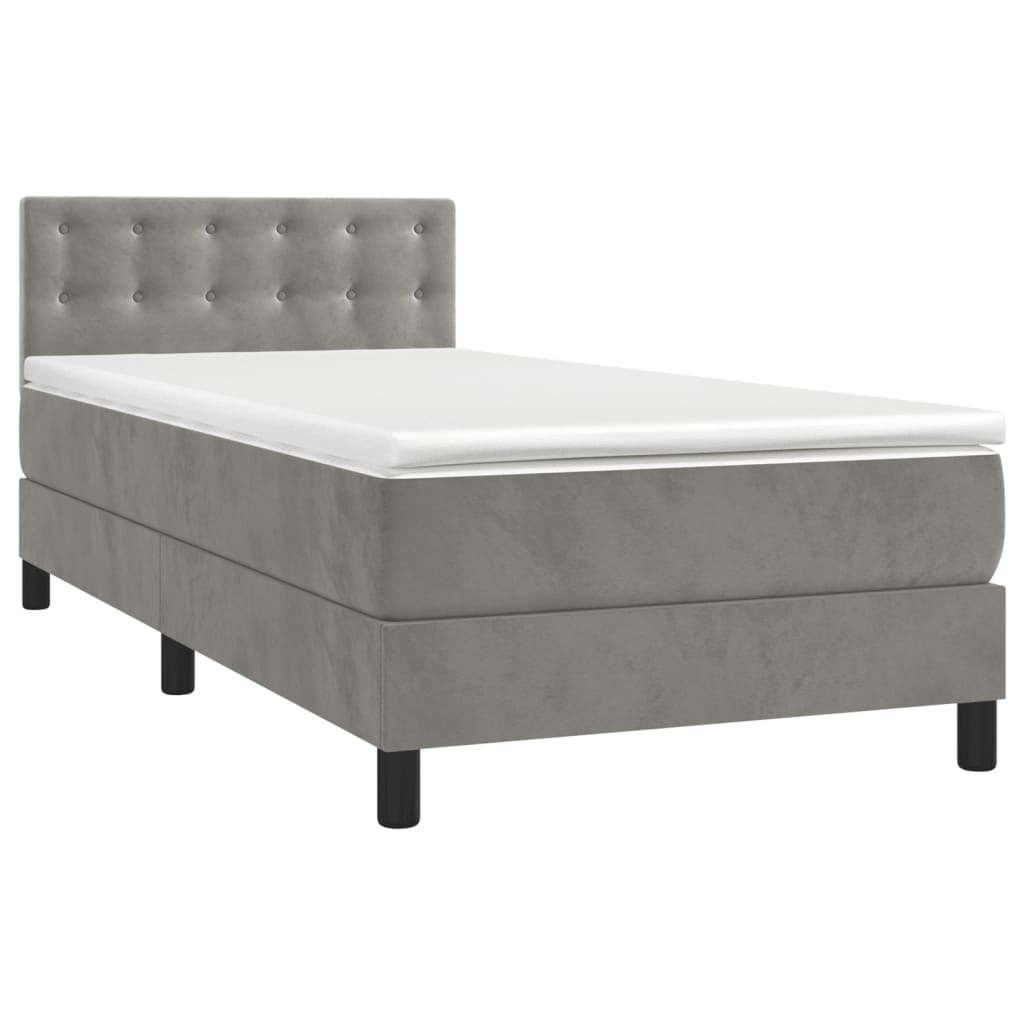 Boxspring Met Matras En Led Fluweel Lichtgrijs 90 x 190 cm Knopen