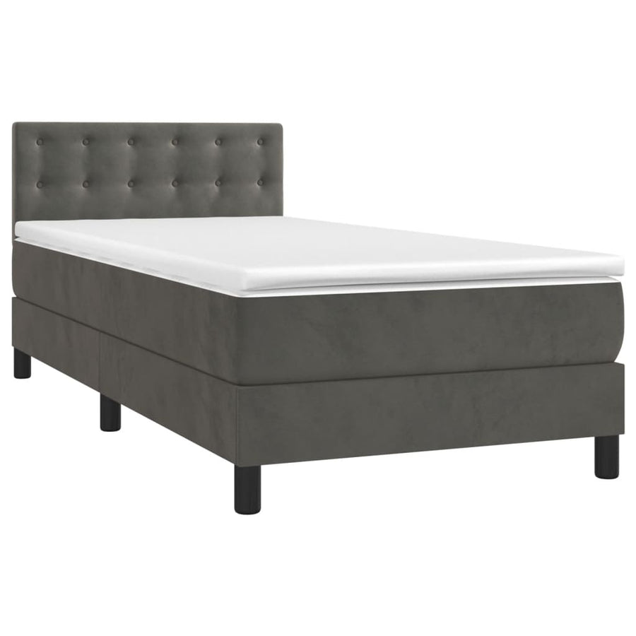 Boxspring Met Matras En Led Fluweel Donkergrijs 90X190 Cm Donkergrijs 90 x 190 cm Knopen