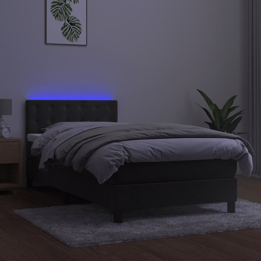 Boxspring Met Matras En Led Fluweel Donkergrijs 90X190 Cm Donkergrijs 90 x 190 cm Knopen