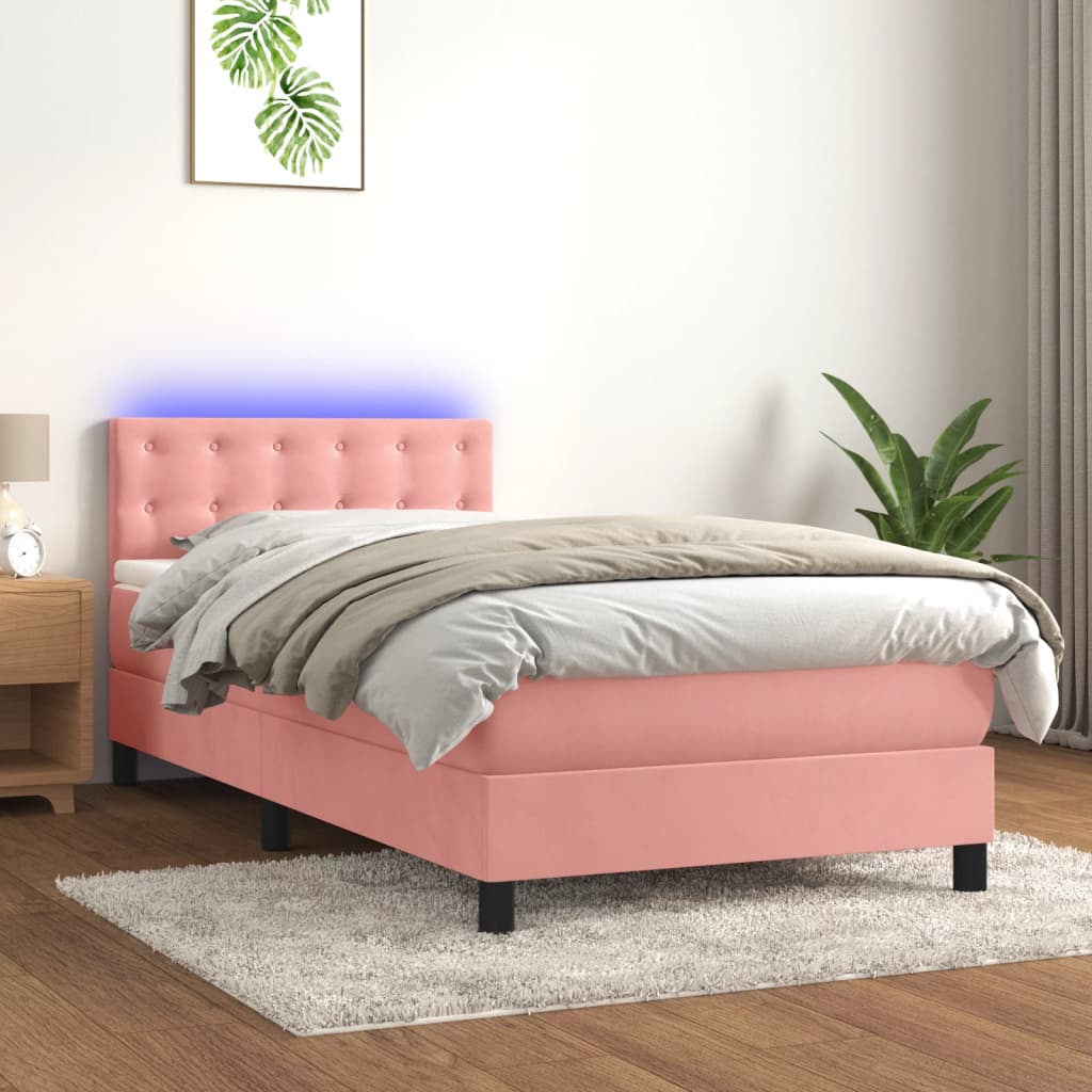 Boxspring Met Matras En Led Fluweel Roze 90 x 200 cm Knopen