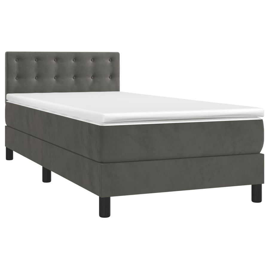 Boxspring Met Matras En Led Fluweel Donkergrijs 100 x 200 cm Knopen
