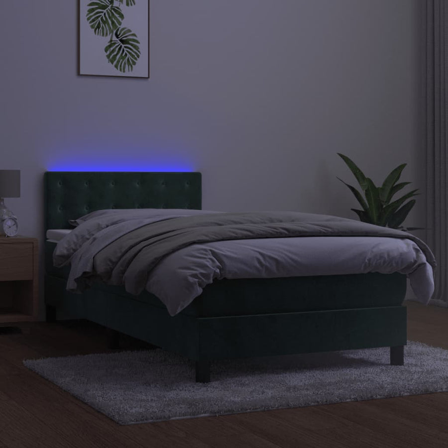 Boxspring Met Matras En Led Fluweel Donkergroen 100 x 200 cm Knopen