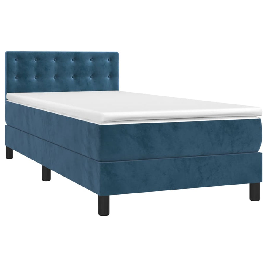 Boxspring Met Matras En Led Fluweel Donkerblauw 100 x 200 cm Knopen