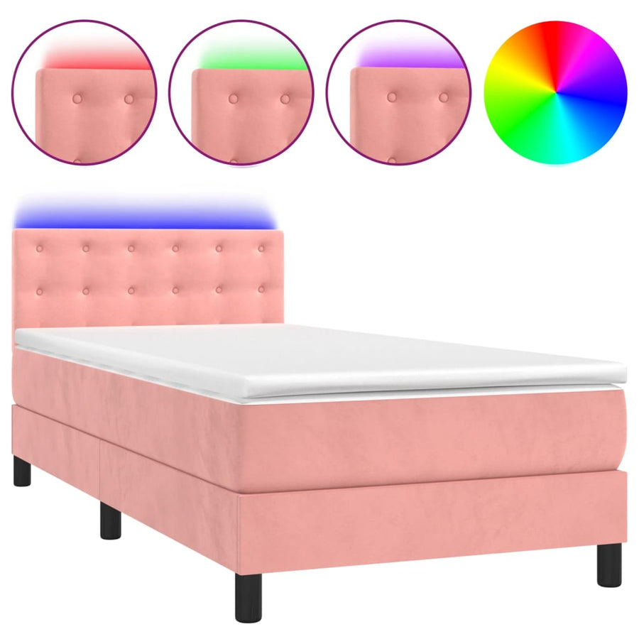 Boxspring Met Matras En Led Fluweel Roze 100 x 200 cm Knopen