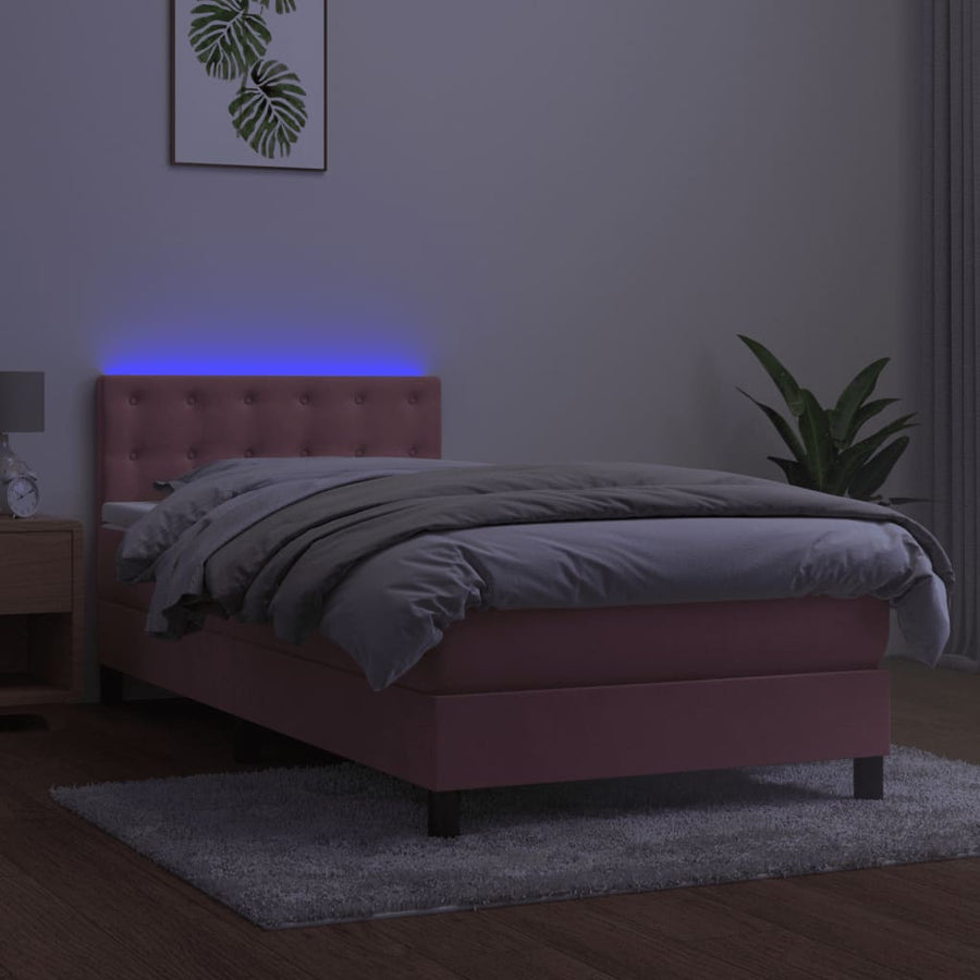 Boxspring Met Matras En Led Fluweel Roze 100 x 200 cm Knopen