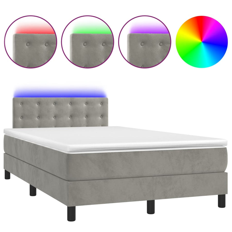 Boxspring Met Matras En Led Fluweel Lichtgrijs 120 x 200 cm Knopen