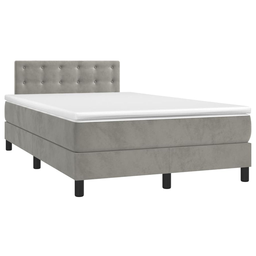 Boxspring Met Matras En Led Fluweel Lichtgrijs 120 x 200 cm Knopen