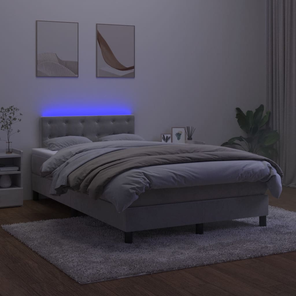 Boxspring Met Matras En Led Fluweel Lichtgrijs 120 x 200 cm Knopen