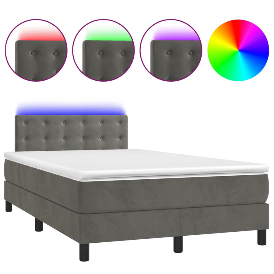 Boxspring Met Matras En Led Fluweel Donkergrijs 120 x 200 cm Knopen