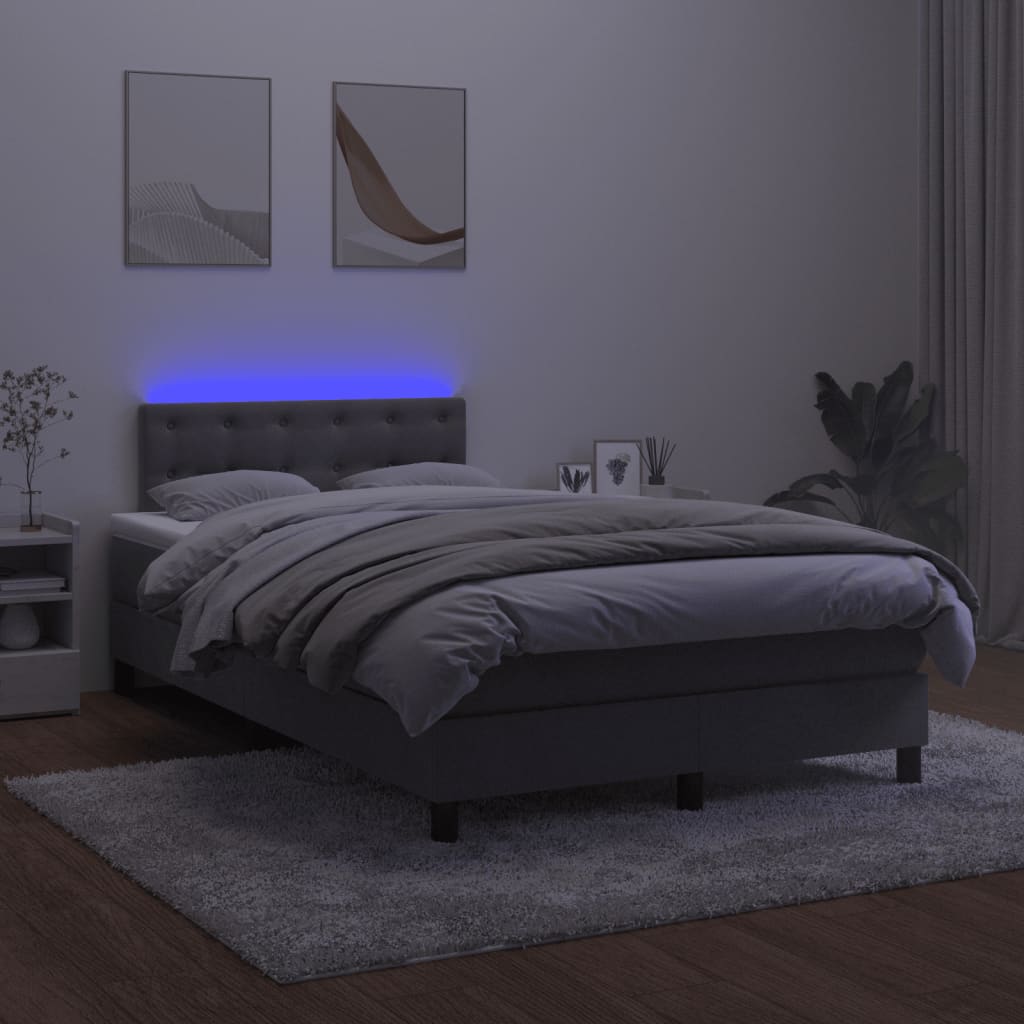 Boxspring Met Matras En Led Fluweel Donkergrijs 120 x 200 cm Knopen