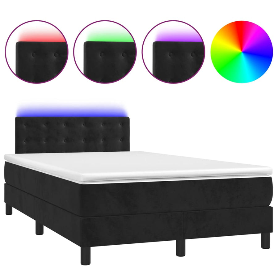 Boxspring Met Matras En Led Fluweel Zwart 120 x 200 cm Knopen