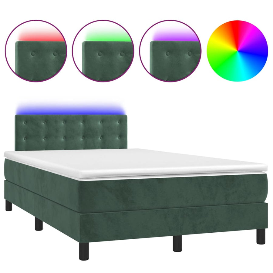 Boxspring Met Matras En Led Fluweel Donkergroen 120 x 200 cm Knopen