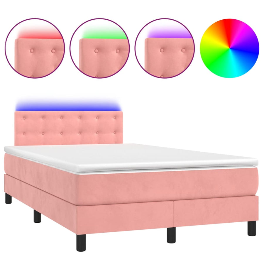 Boxspring Met Matras En Led Fluweel Roze 120 x 200 cm Knopen