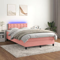 Boxspring met matras en LED fluweel roze 120x200 cm