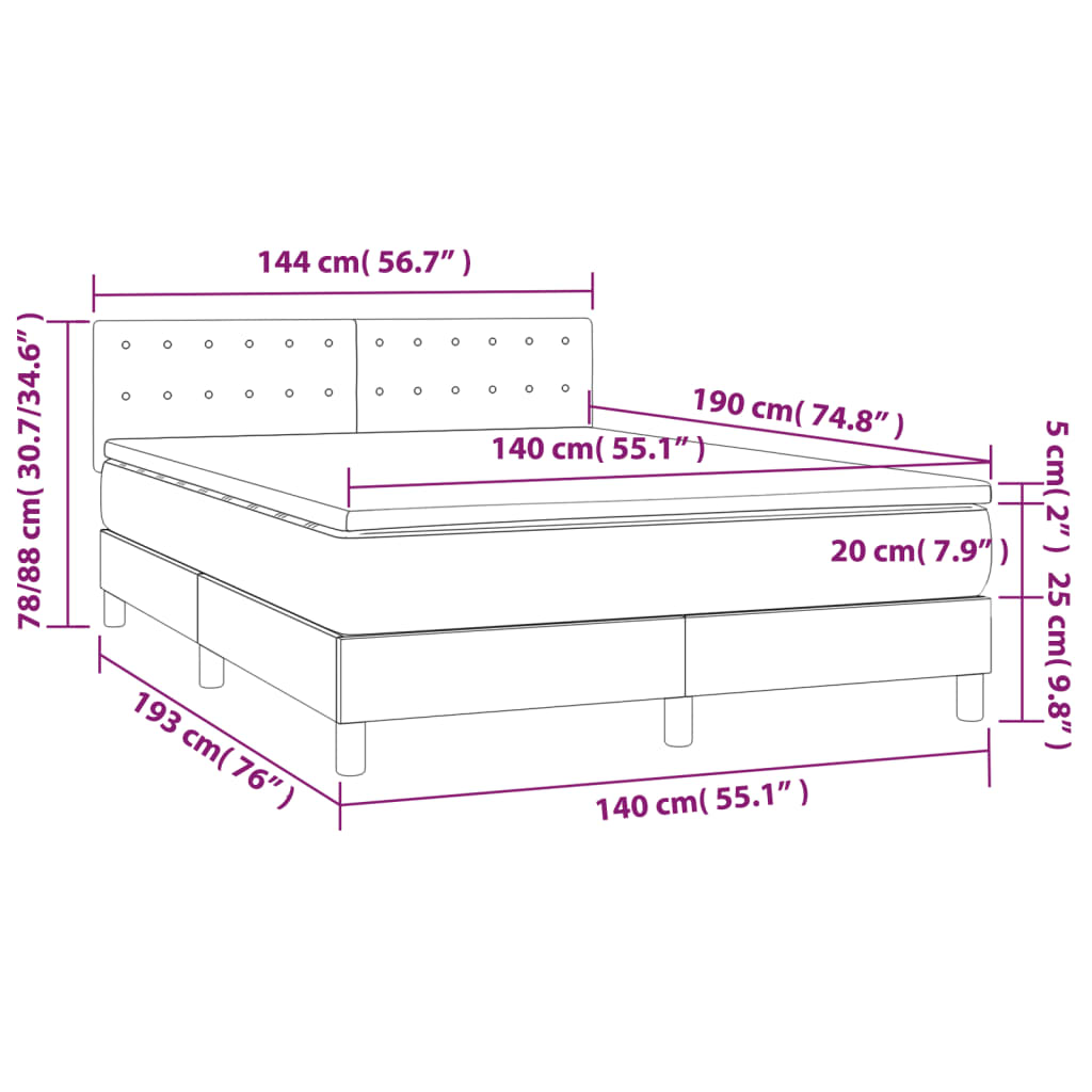 Boxspring Met Matras En Led Fluweel Lichtgrijs 140 x 190 cm Knopen