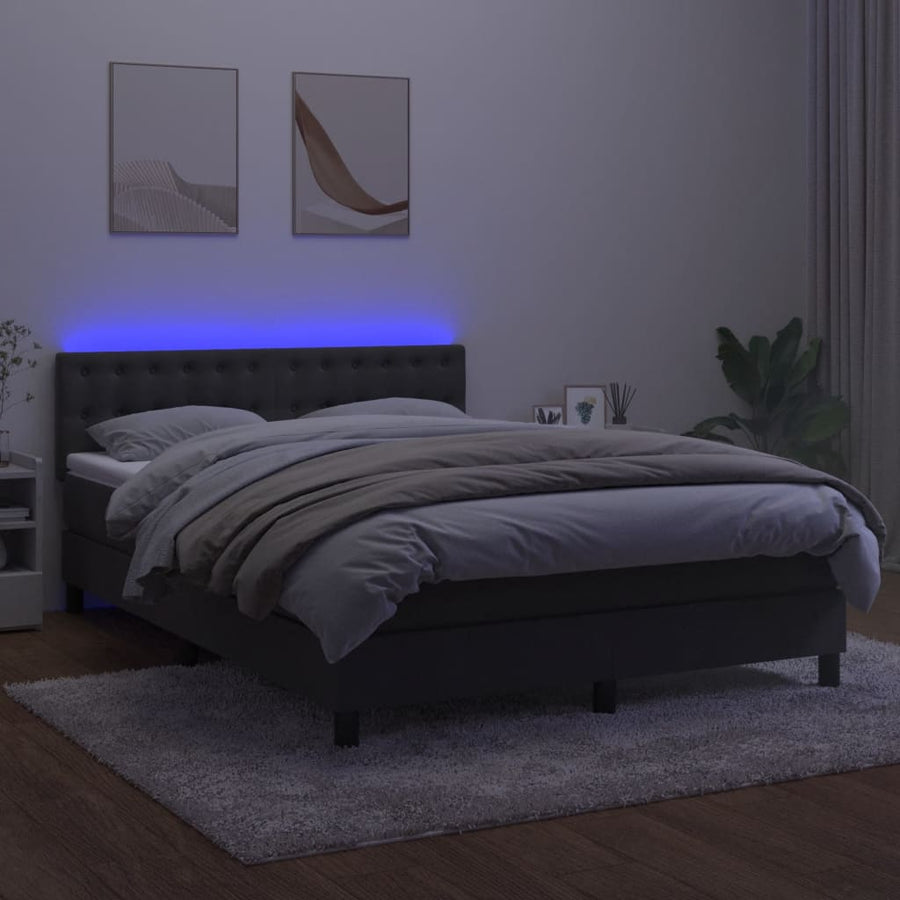 Boxspring Met Matras En Led Fluweel Donkergrijs 140 x 190 cm Knopen