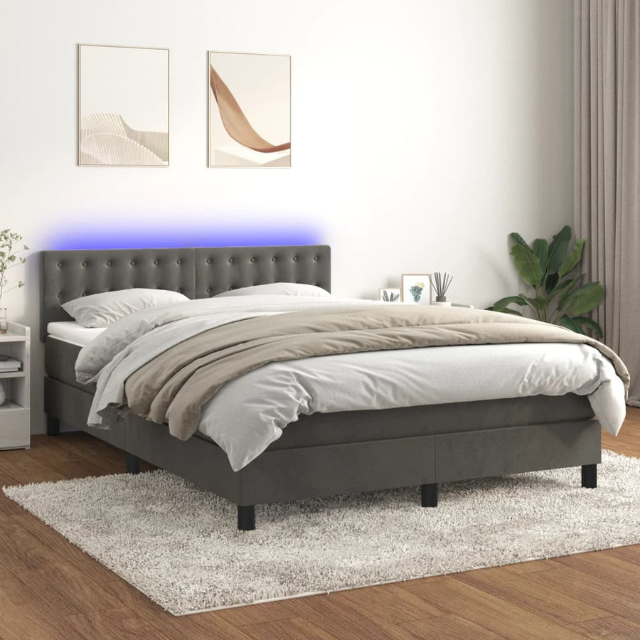 Boxspring Met Matras En Led Fluweel Donkergrijs 140 x 190 cm Knopen