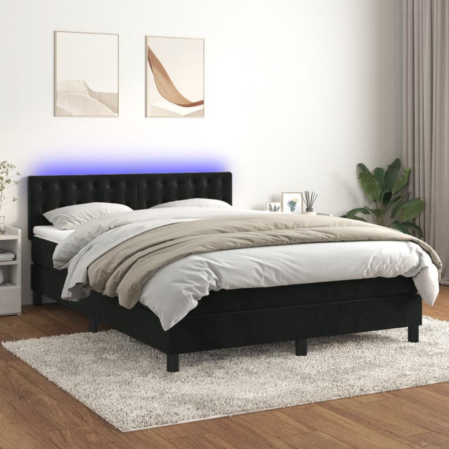 Boxspring Met Matras En Led Fluweel Zwart 140 x 190 cm Knopen
