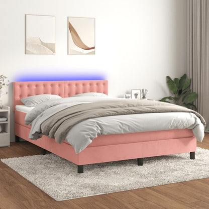 Boxspring Met Matras En Led Fluweel Roze 140 x 190 cm Knopen
