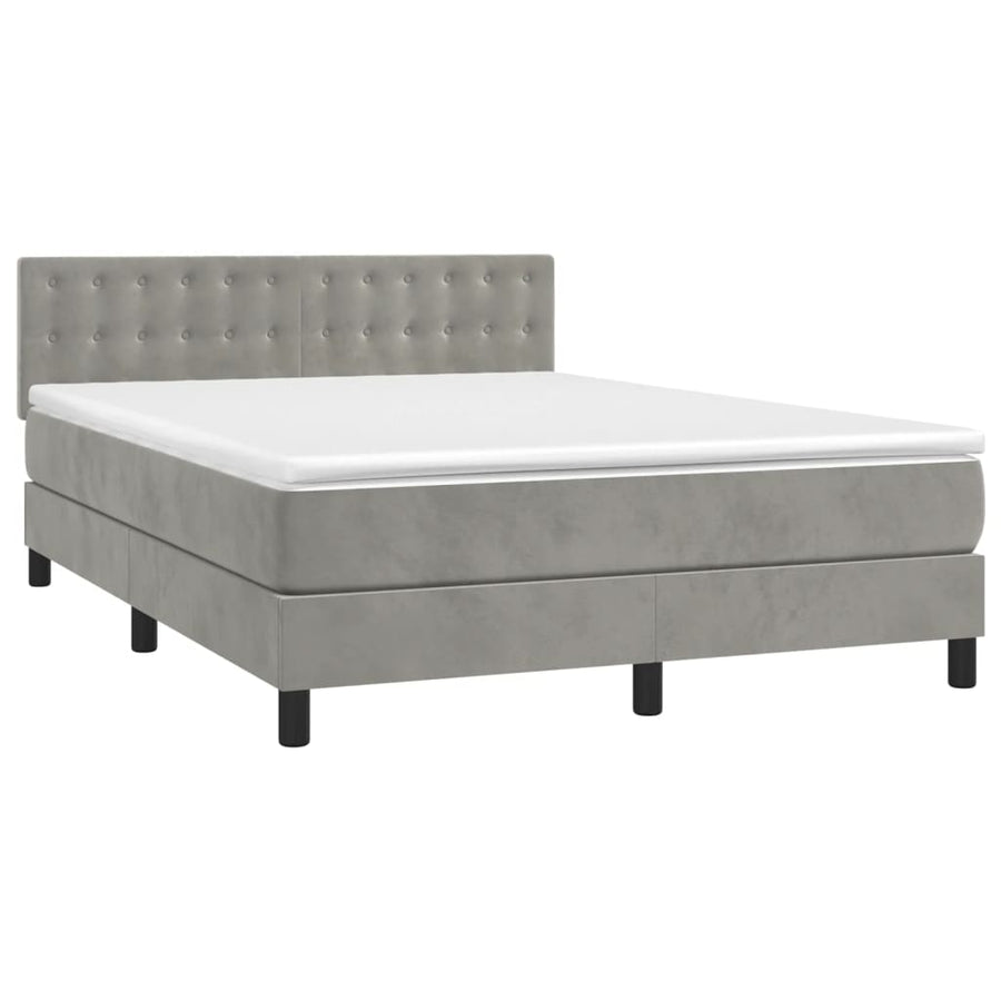 Boxspring Met Matras En Led Fluweel Lichtgrijs 140 x 200 cm Knopen