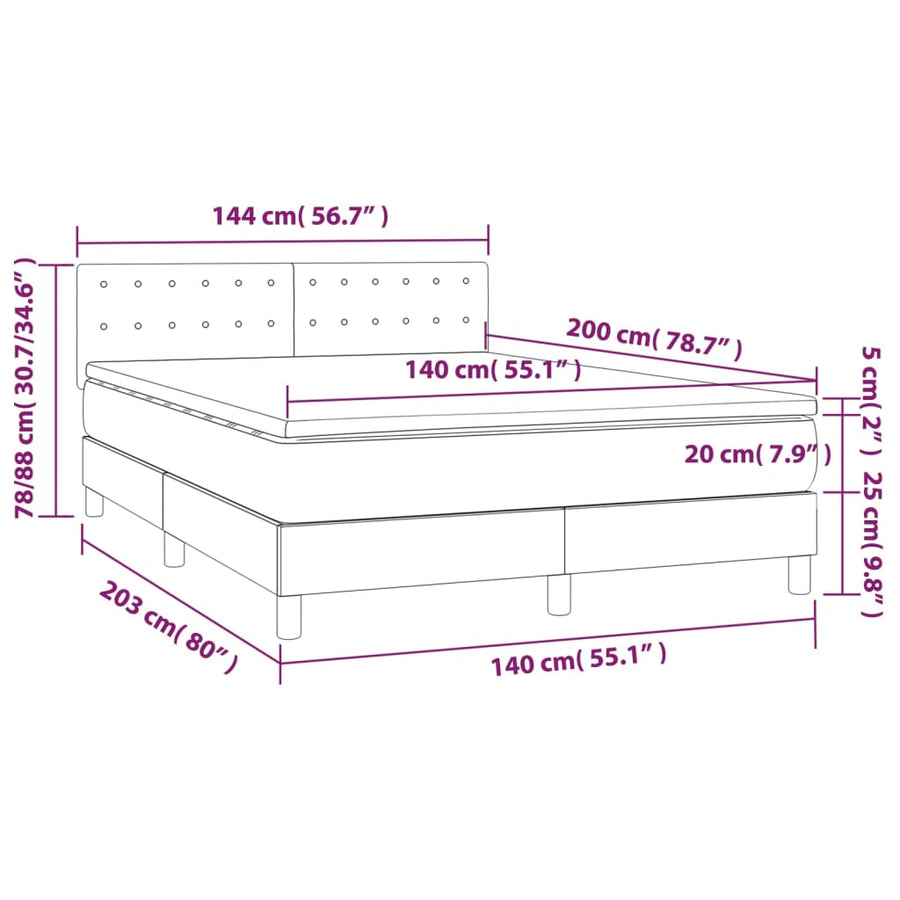Boxspring Met Matras En Led Fluweel Donkergrijs 140 x 200 cm Knopen