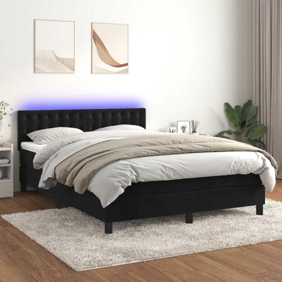 Boxspring Met Matras En Led Fluweel Zwart 140 x 200 cm Knopen