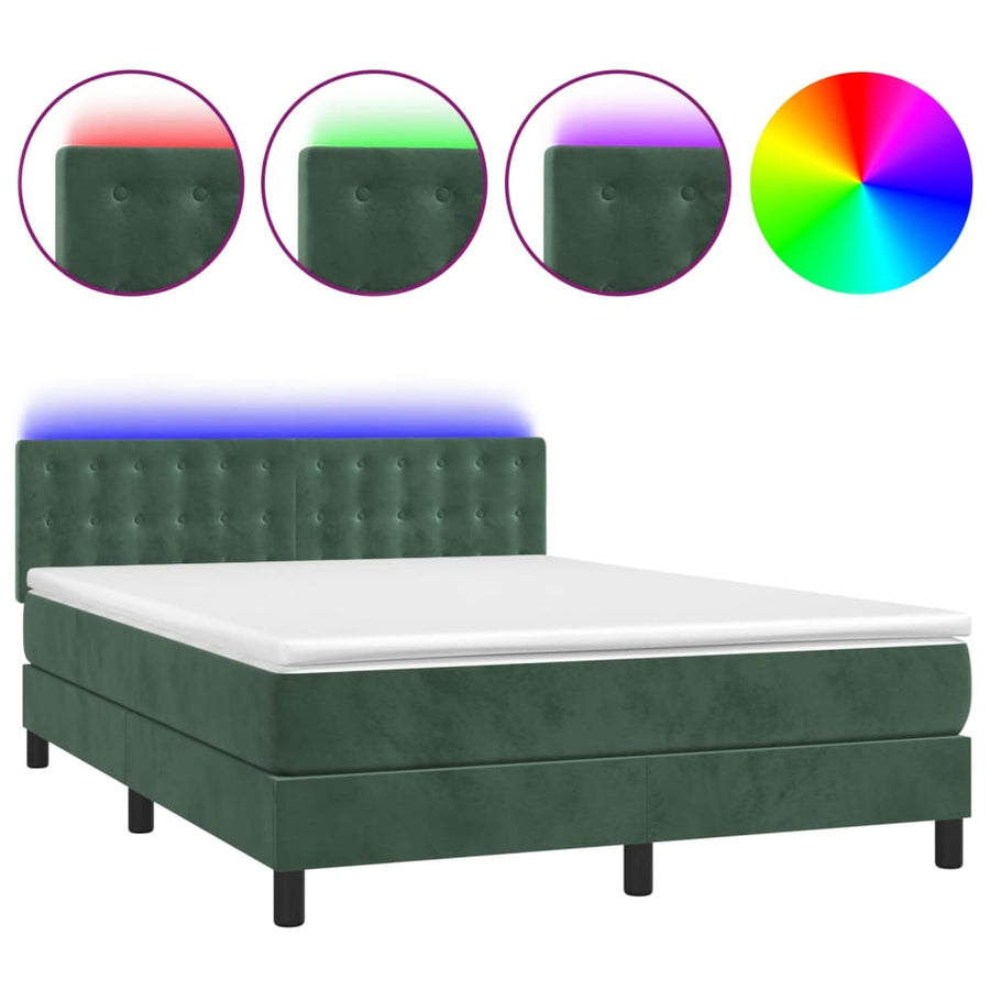 Boxspring Met Matras En Led Fluweel Donkergroen 140 x 200 cm Knopen