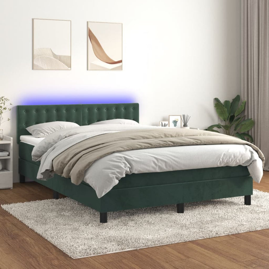 Boxspring Met Matras En Led Fluweel Donkergroen 140 x 200 cm Knopen