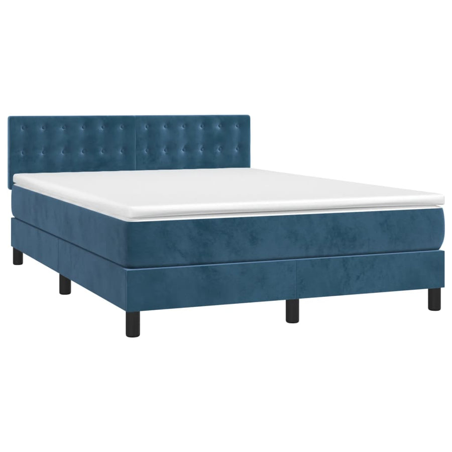 Boxspring Met Matras En Led Fluweel Donkerblauw 140 x 200 cm Knopen