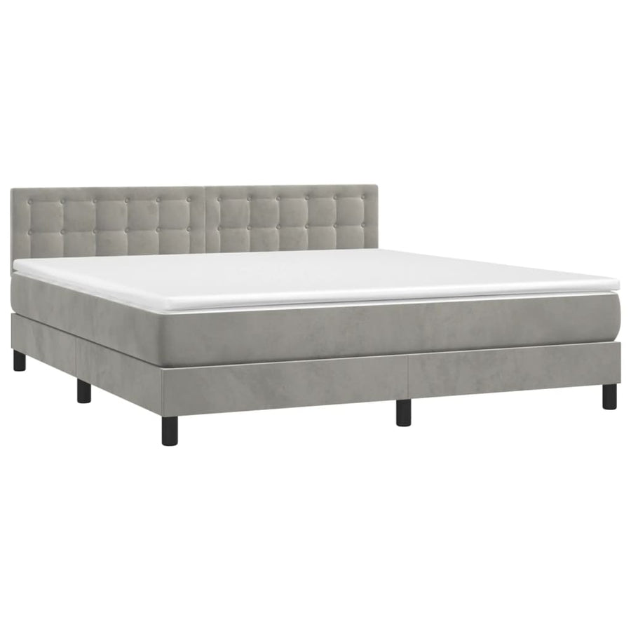 Boxspring Met Matras En Led Fluweel Lichtgrijs 160 x 200 cm Knopen