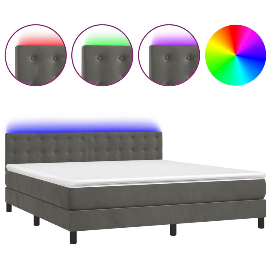 Boxspring Met Matras En Led Fluweel Donkergrijs 160 x 200 cm Knopen