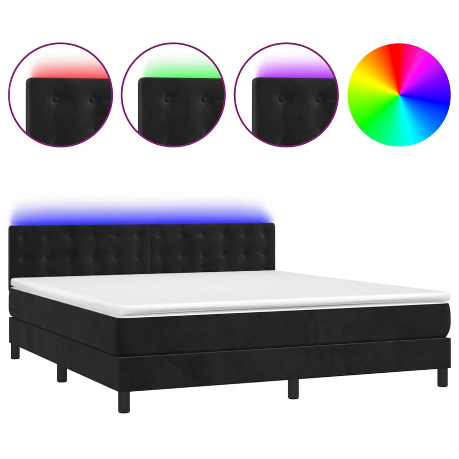 Boxspring Met Matras En Led Fluweel Zwart 160 x 200 cm Knopen