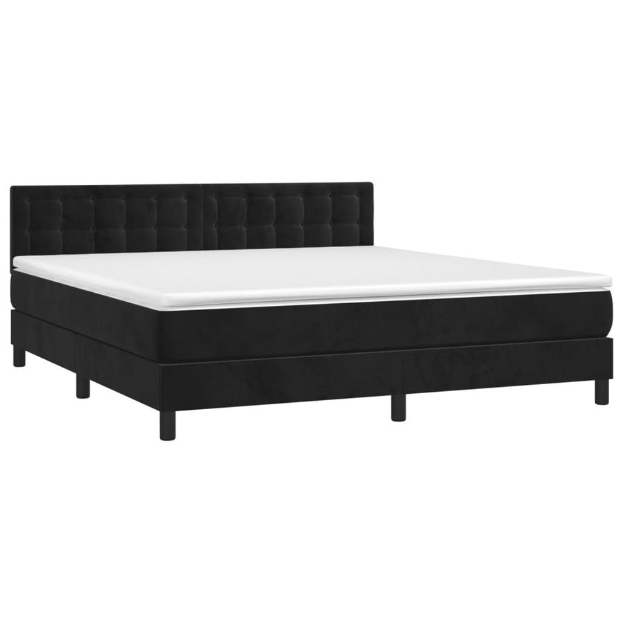 Boxspring Met Matras En Led Fluweel Zwart 160 x 200 cm Knopen