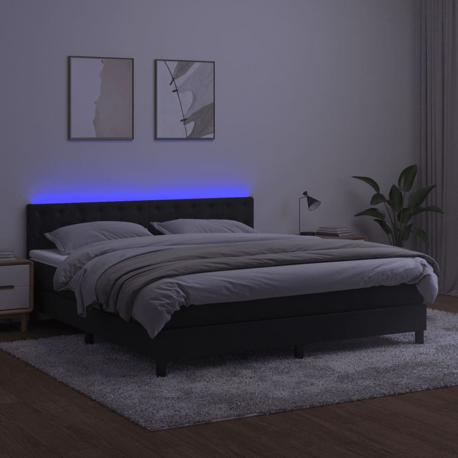 Boxspring Met Matras En Led Fluweel Zwart 160 x 200 cm Knopen