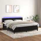 Boxspring Met Matras En Led Fluweel Zwart 160 x 200 cm Knopen