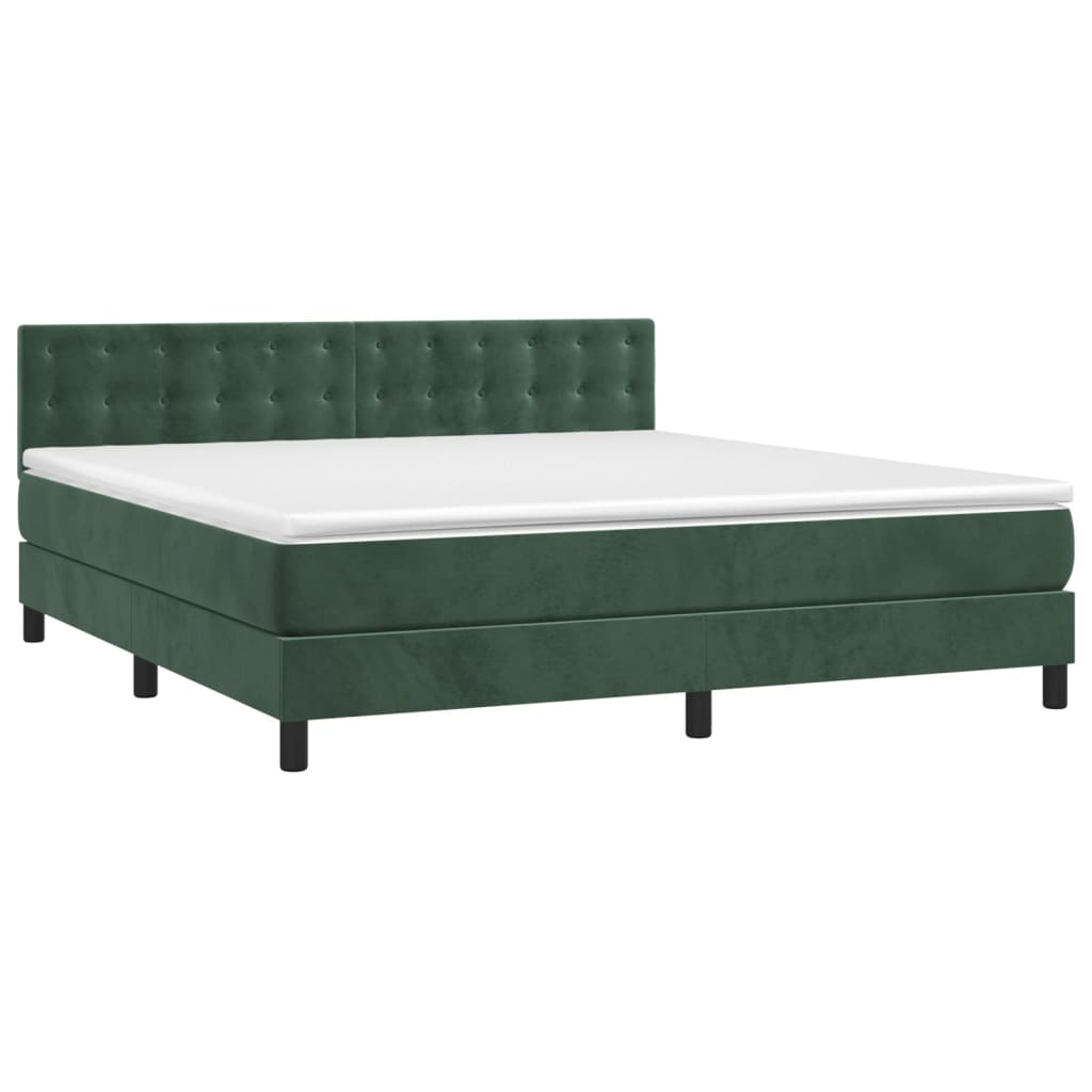 Boxspring met matras en LED fluweel donkergroen 160x200 cm 160 x 200 cm Knopen