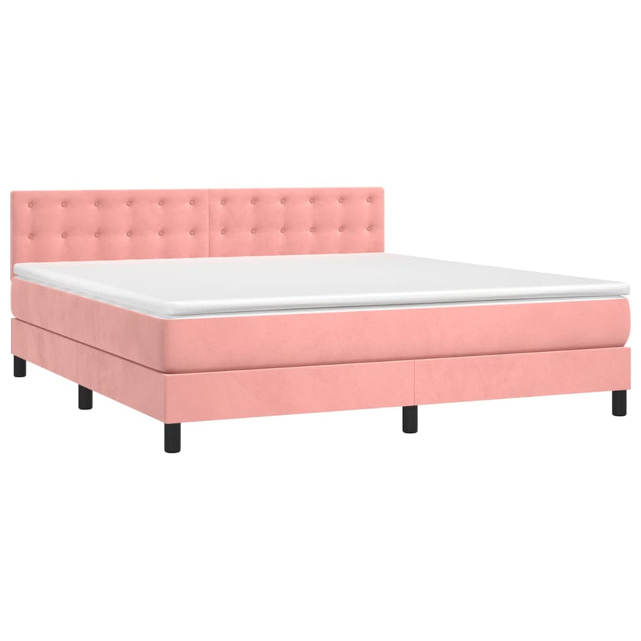 Boxspring Met Matras En Led Fluweel Roze 160 x 200 cm Knopen