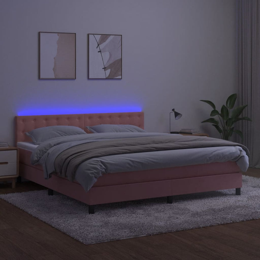 Boxspring Met Matras En Led Fluweel Roze 160 x 200 cm Knopen