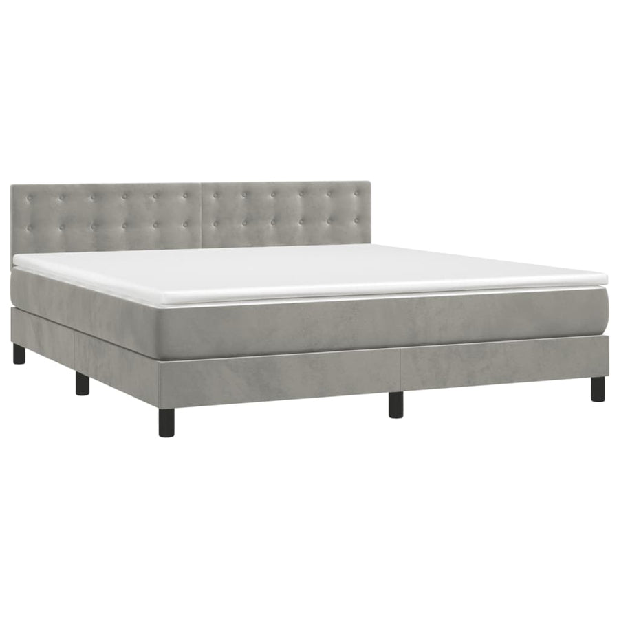 Boxspring Met Matras En Led Fluweel Lichtgrijs 180 x 200 cm Knopen